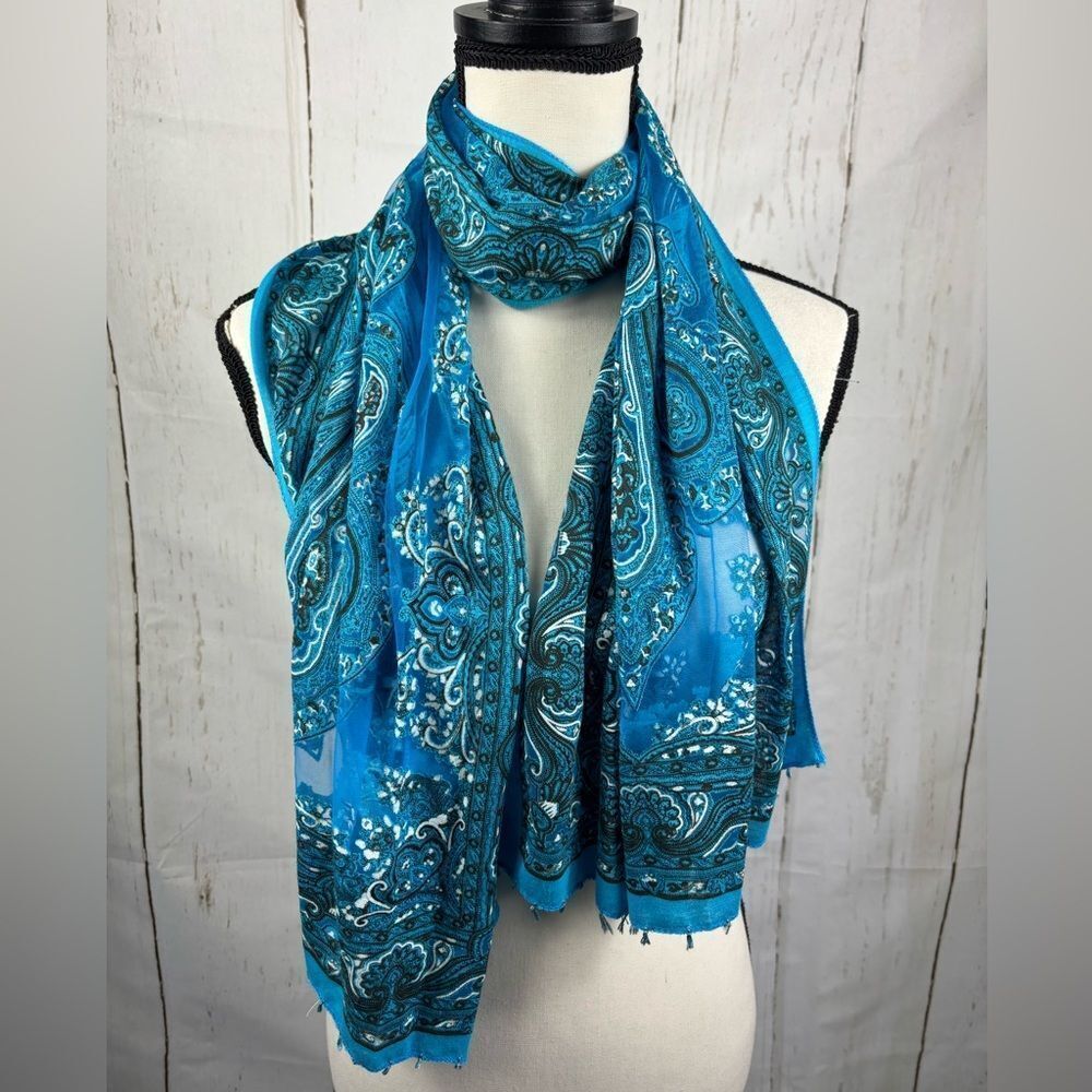 ‼️final must bundle‼️ Blue Ornament Western Scarf Wrap - Picture 5 of 7